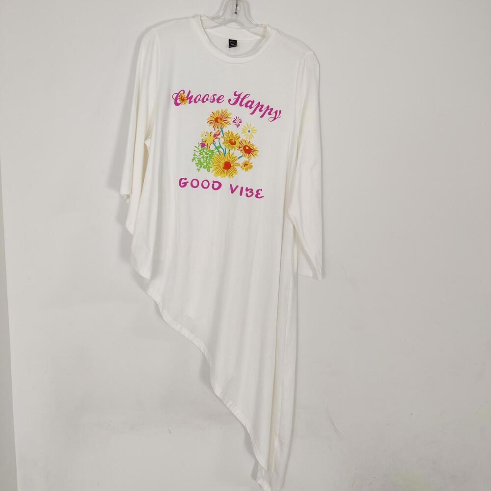 Shein Women's Asymmetric Tunic Top Size 1XL Cotton Choose Happy Good Vibe